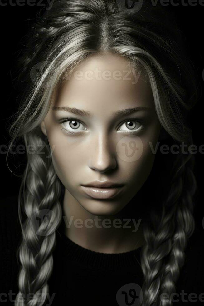 a woman with long braids on her head generative ai photo