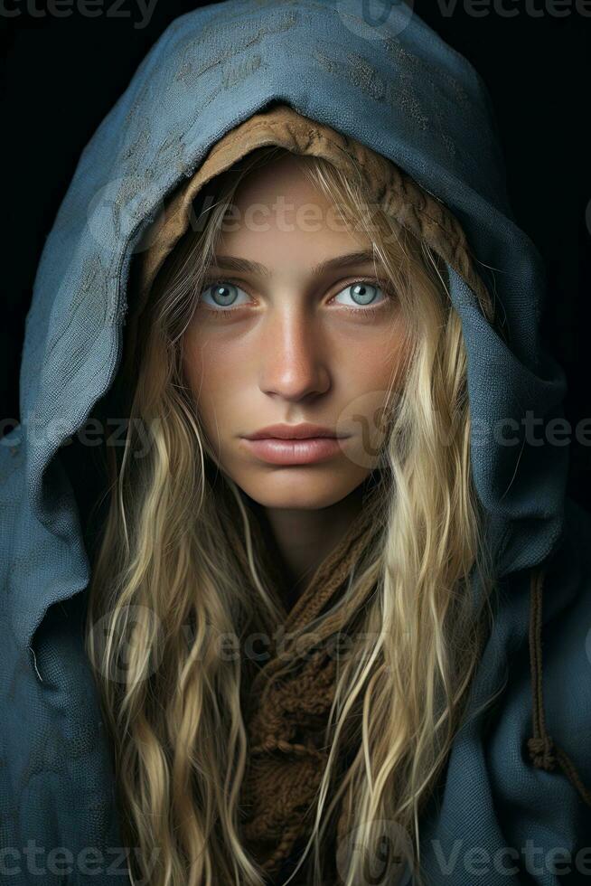 an image of a woman with long hair and blue eyes photo