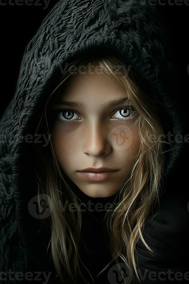 an image of a young girl with blue eyes generative ai photo