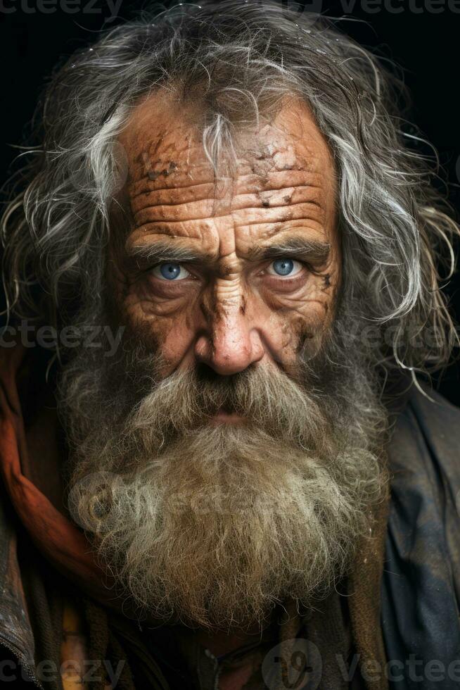 an old man with a beard and blue eyes generative ai photo