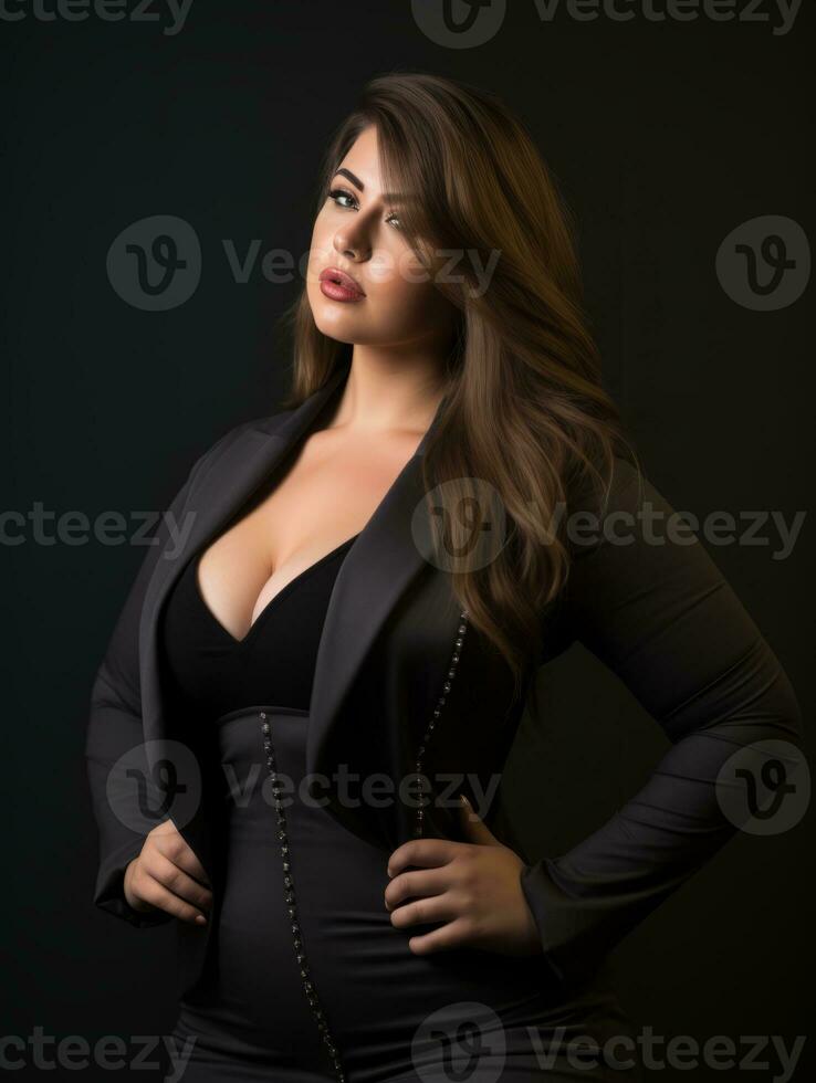 a beautiful woman in a black dress posing for the camera generative ai photo