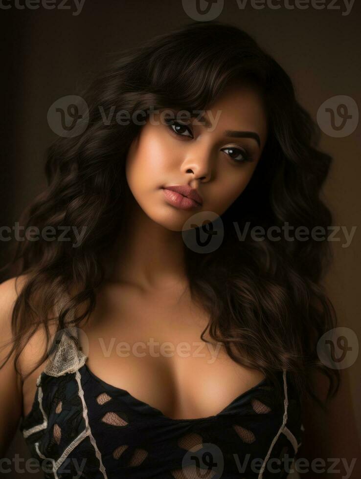 a beautiful young woman in a black bra top generative ai photo