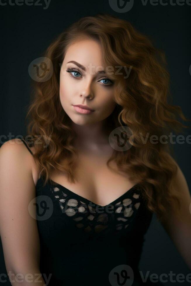 a beautiful young woman in a black dress posing for the camera generative ai photo