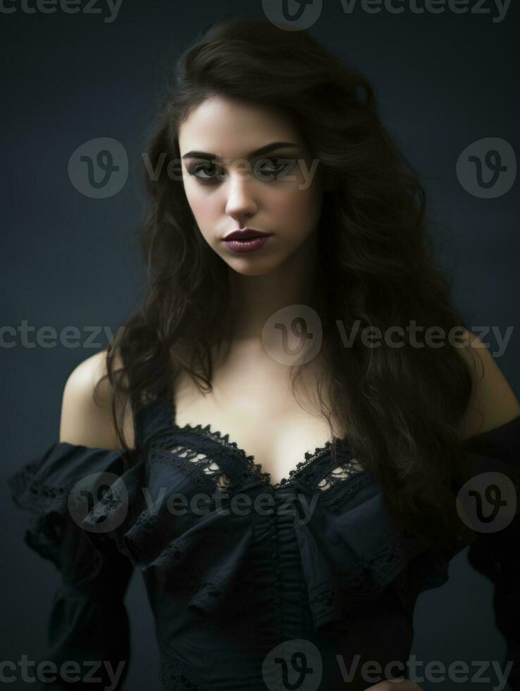 a beautiful young woman in a black dress photo