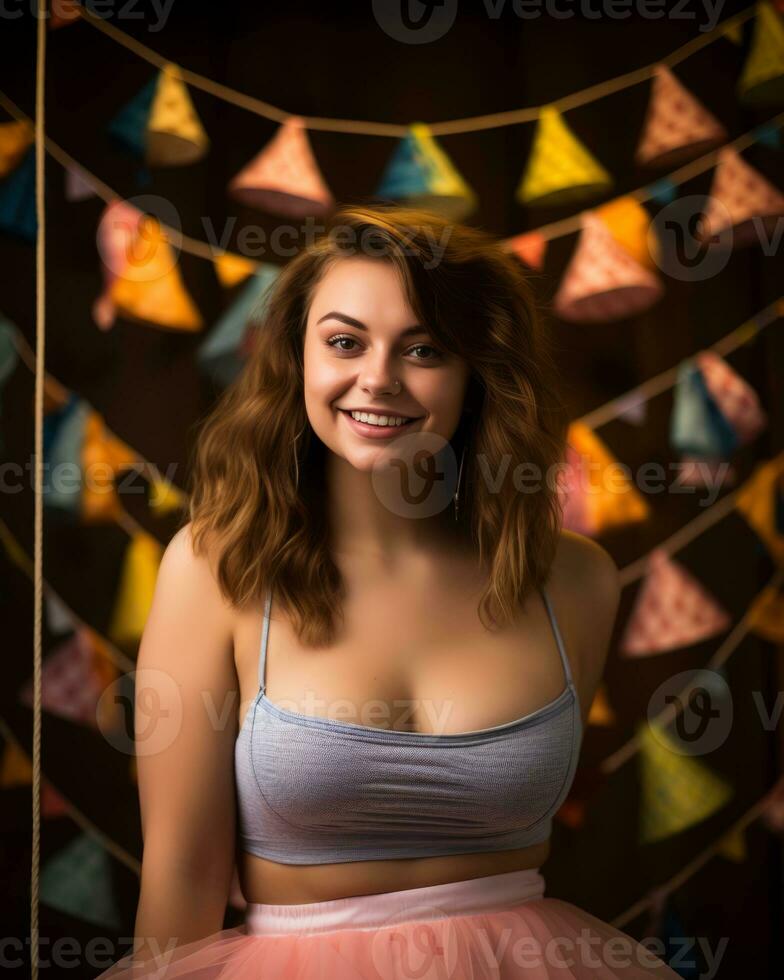 a beautiful young woman in a pink tutu posing for a photo generative ai