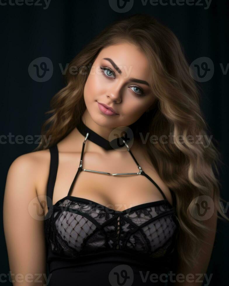 a beautiful young woman in black lingerie posing for the camera generative ai photo