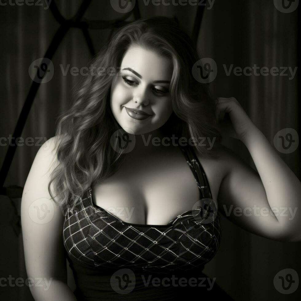 a black and white photo of a woman in a dress generative ai