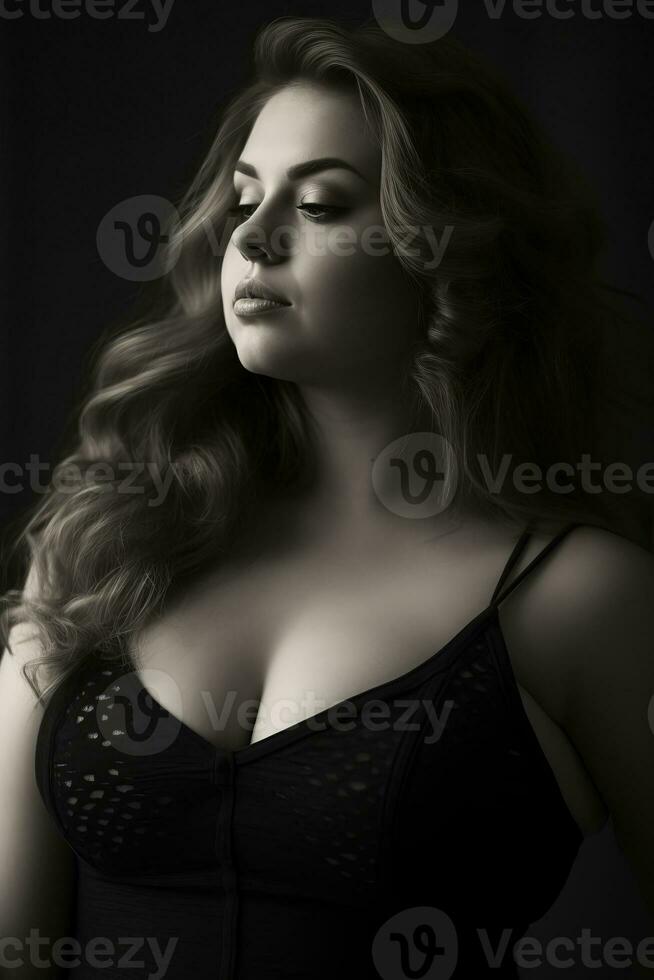 a black and white photo of a woman in lingerie generative ai