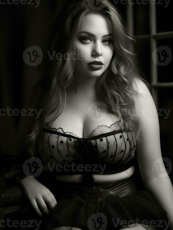 a black and white photo of a woman in lingerie generative ai