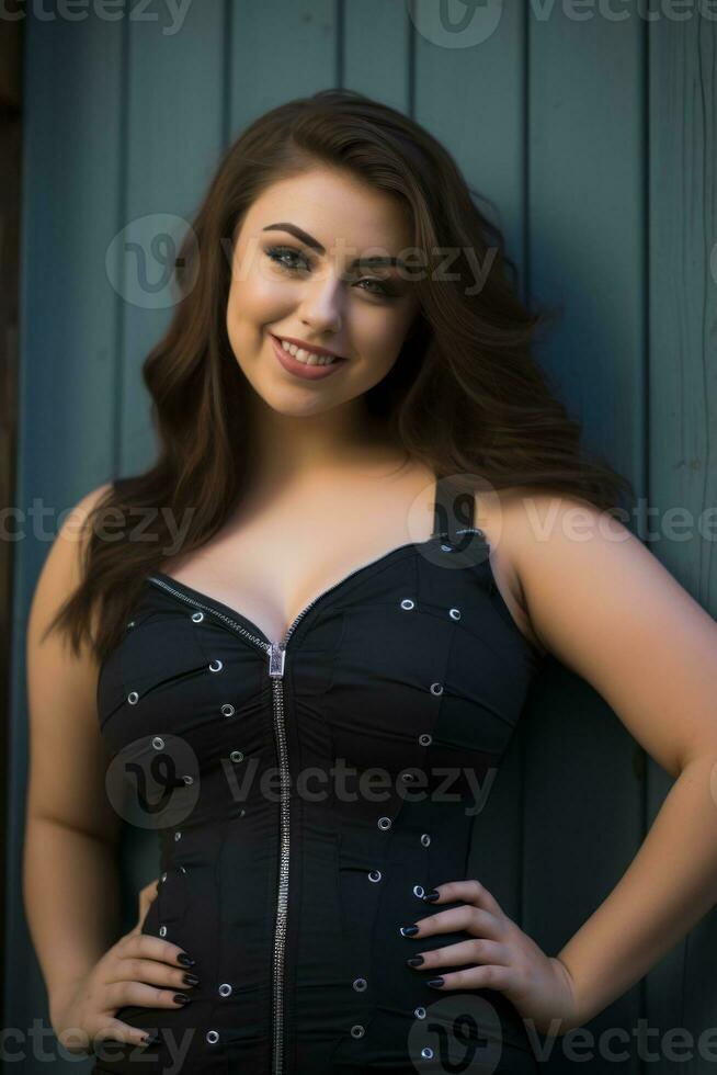 a woman in a black corset posing for the camera generative ai photo