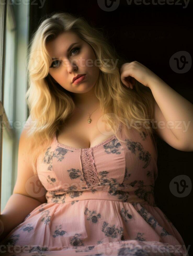 a woman in a pink dress generative ai photo