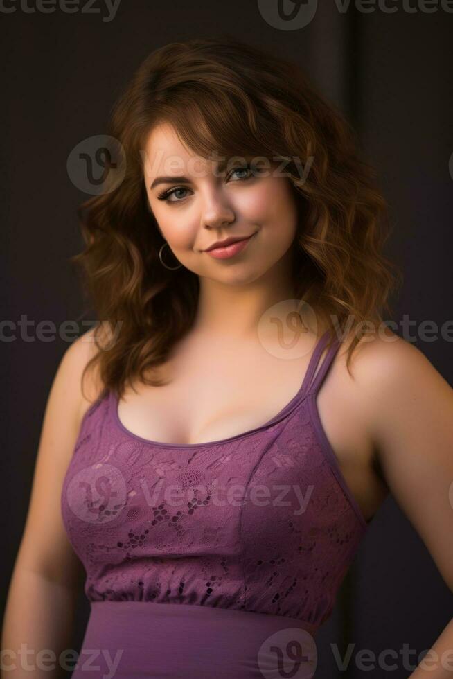a woman in a purple tank top posing for the camera generative ai photo