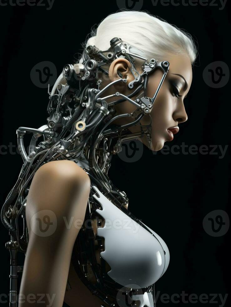 a woman in a robot suit with her back to the camera generative ai photo