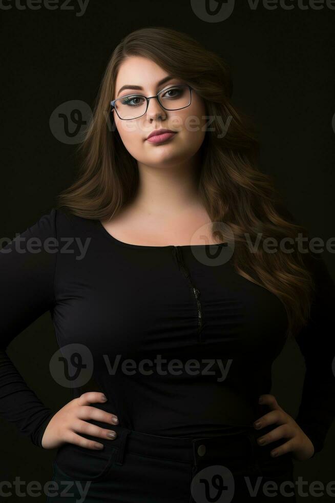 a woman in glasses and a black top generative ai photo