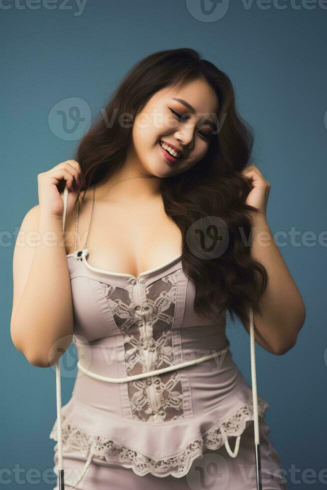 an asian woman in a pink corset posing for the camera generative ai photo
