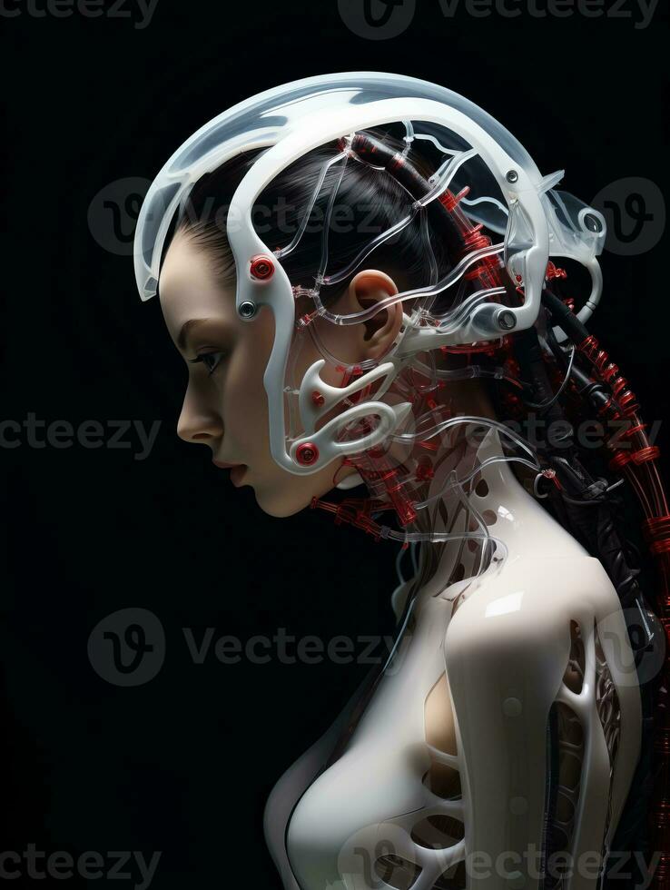 an image of a woman with a robot head generative ai photo