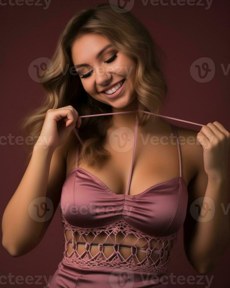 beautiful young woman in pink lingerie posing for the camera generative ai photo