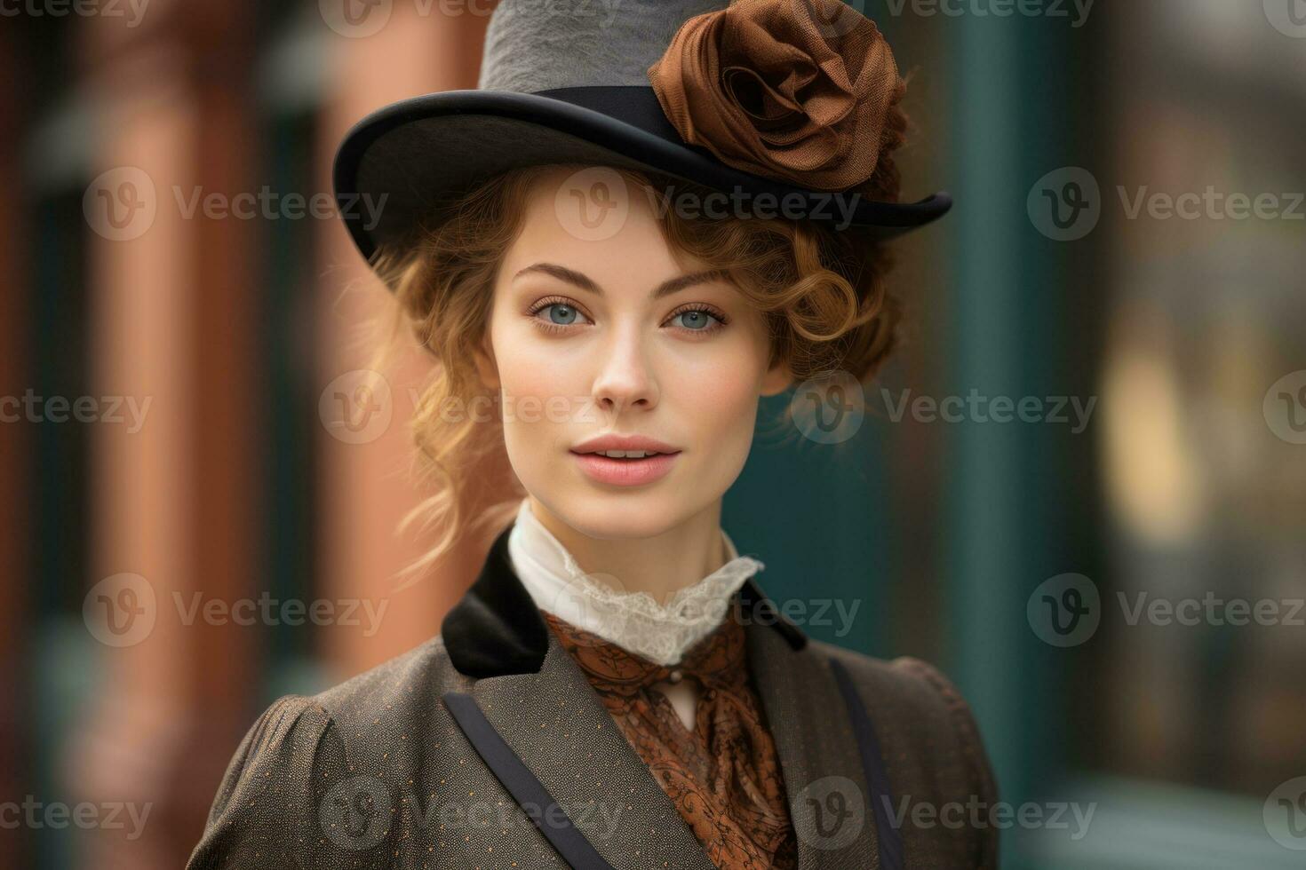 a beautiful woman in a hat and jacket posing for the camera generative ai photo