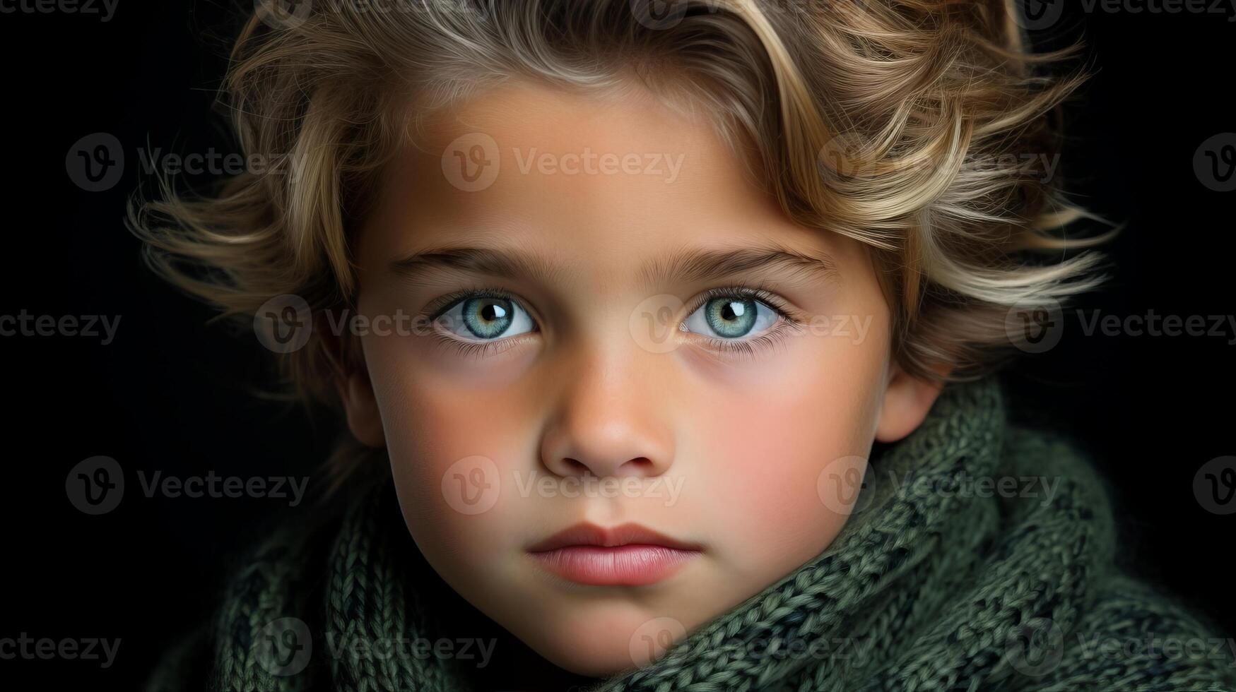 a close up of a young boy with blue eyes generative ai 29689648 Stock
