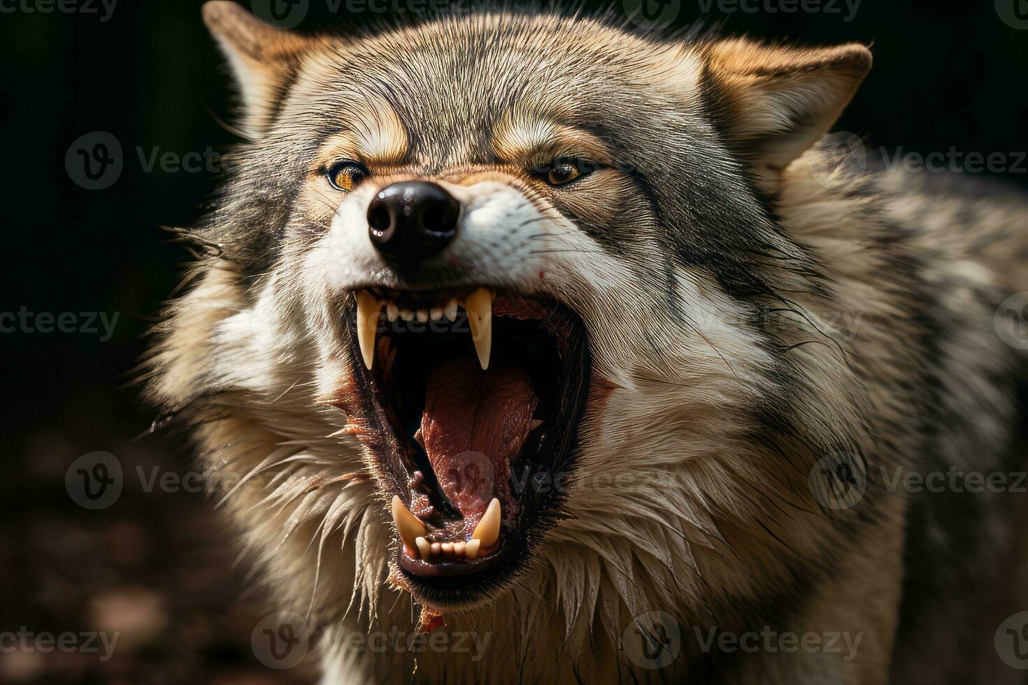 a close up of a wolf with its mouth open generative ai photo