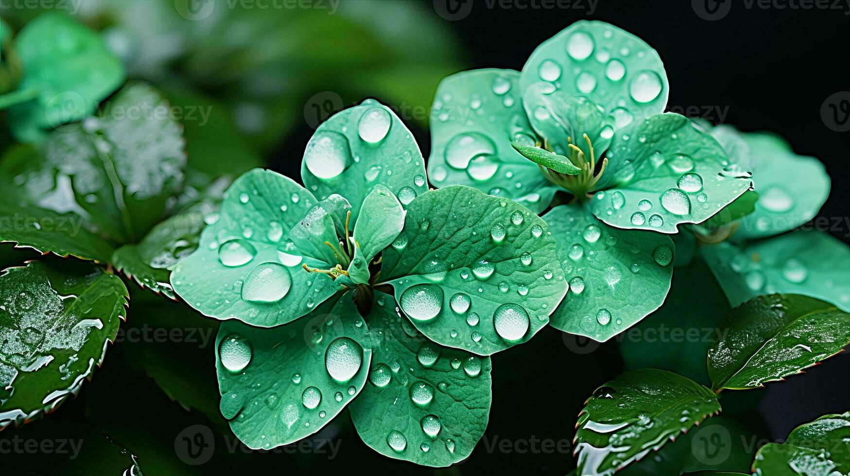 a green plant with water droplets on it generative ai photo