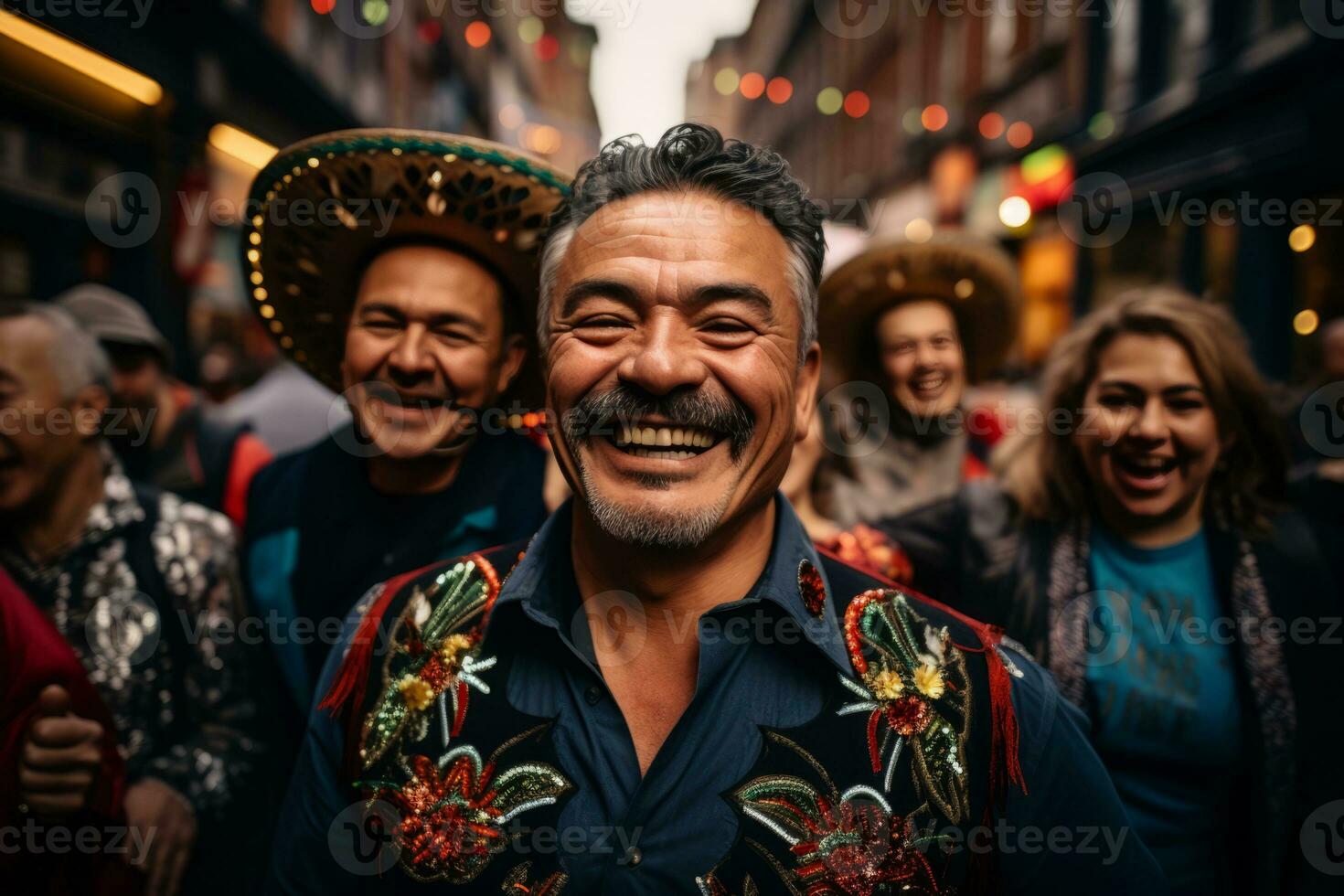 a group of people with mexican hats are smiling for the camera generative ai photo