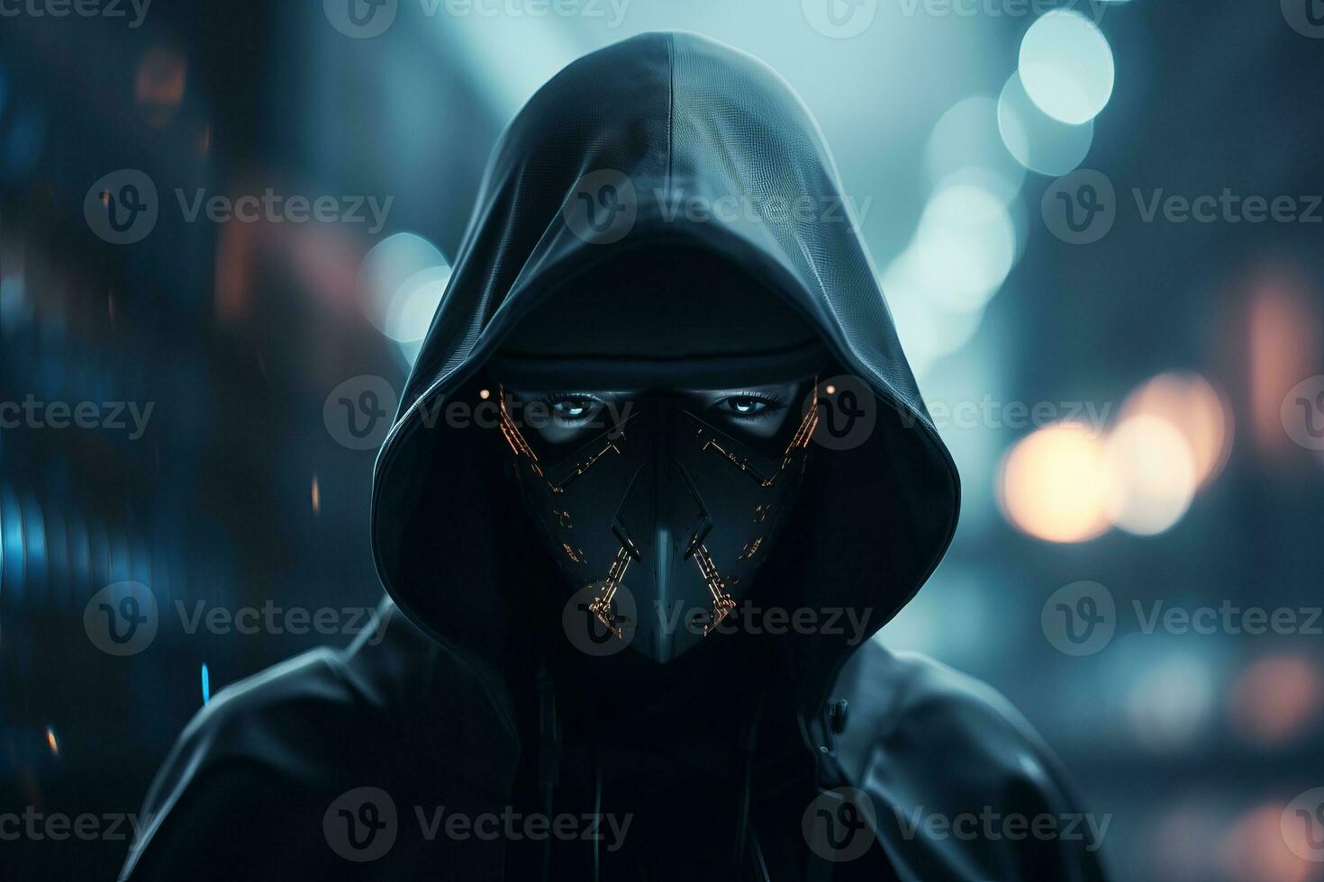 a man in a hoodie with a mask on generative ai photo