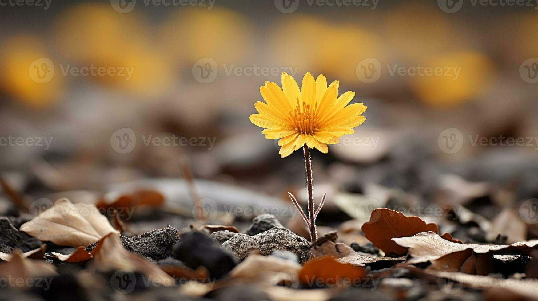 a single yellow flower is standing out in the middle of a field generative ai photo