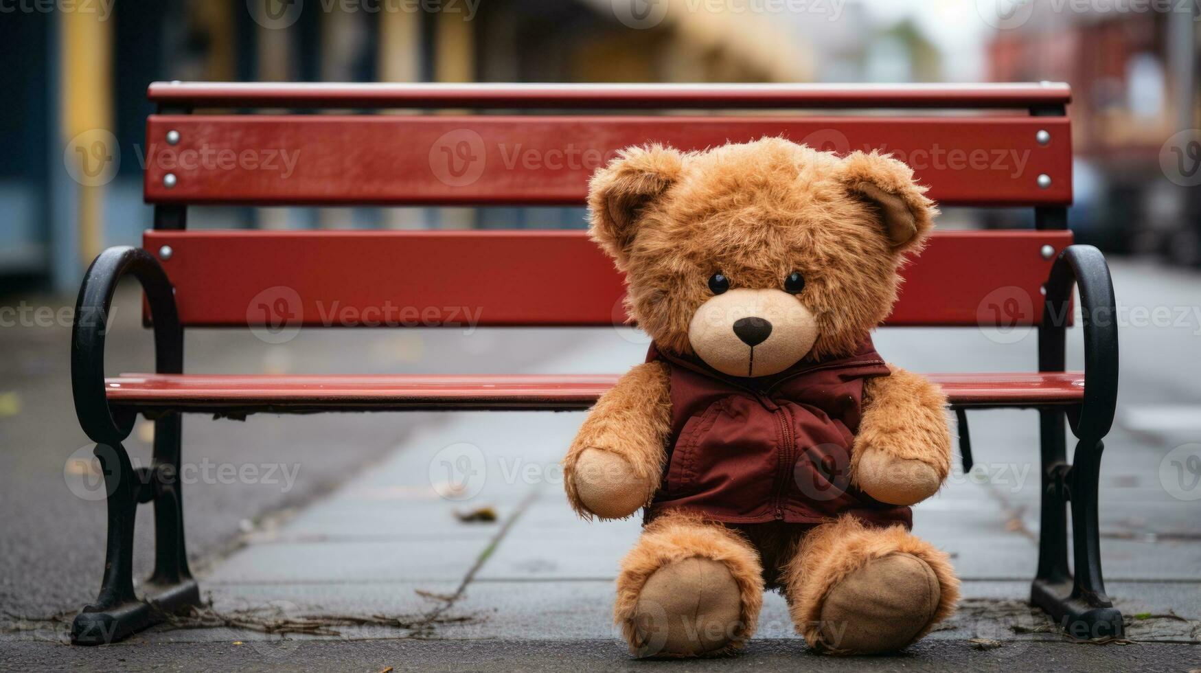 a teddy bear sitting on a bench generative ai photo