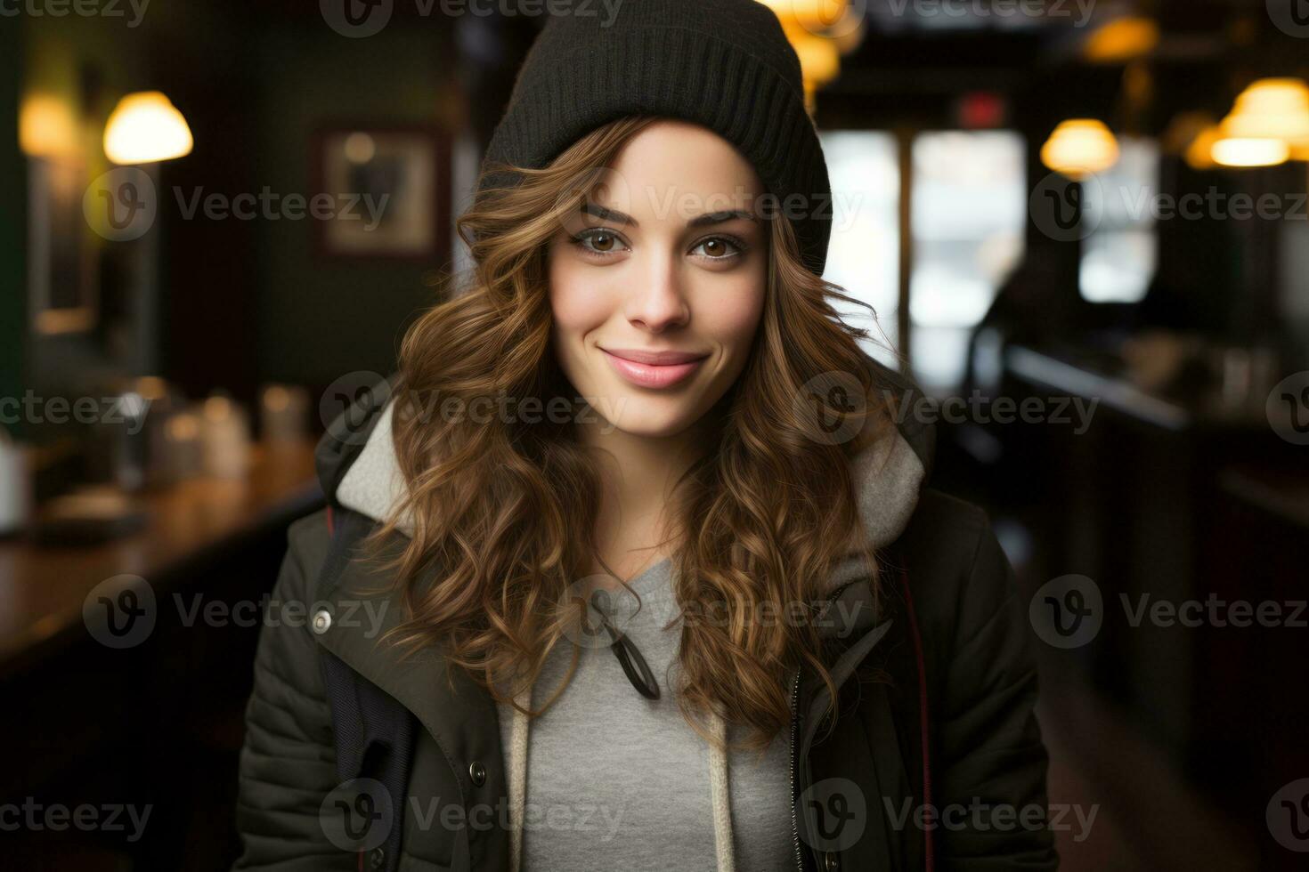 a woman in a black beanie generative ai photo
