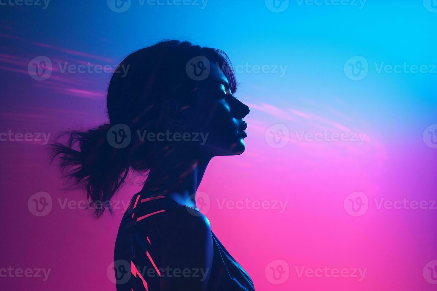 a woman is silhouetted against a neon background generative ai photo