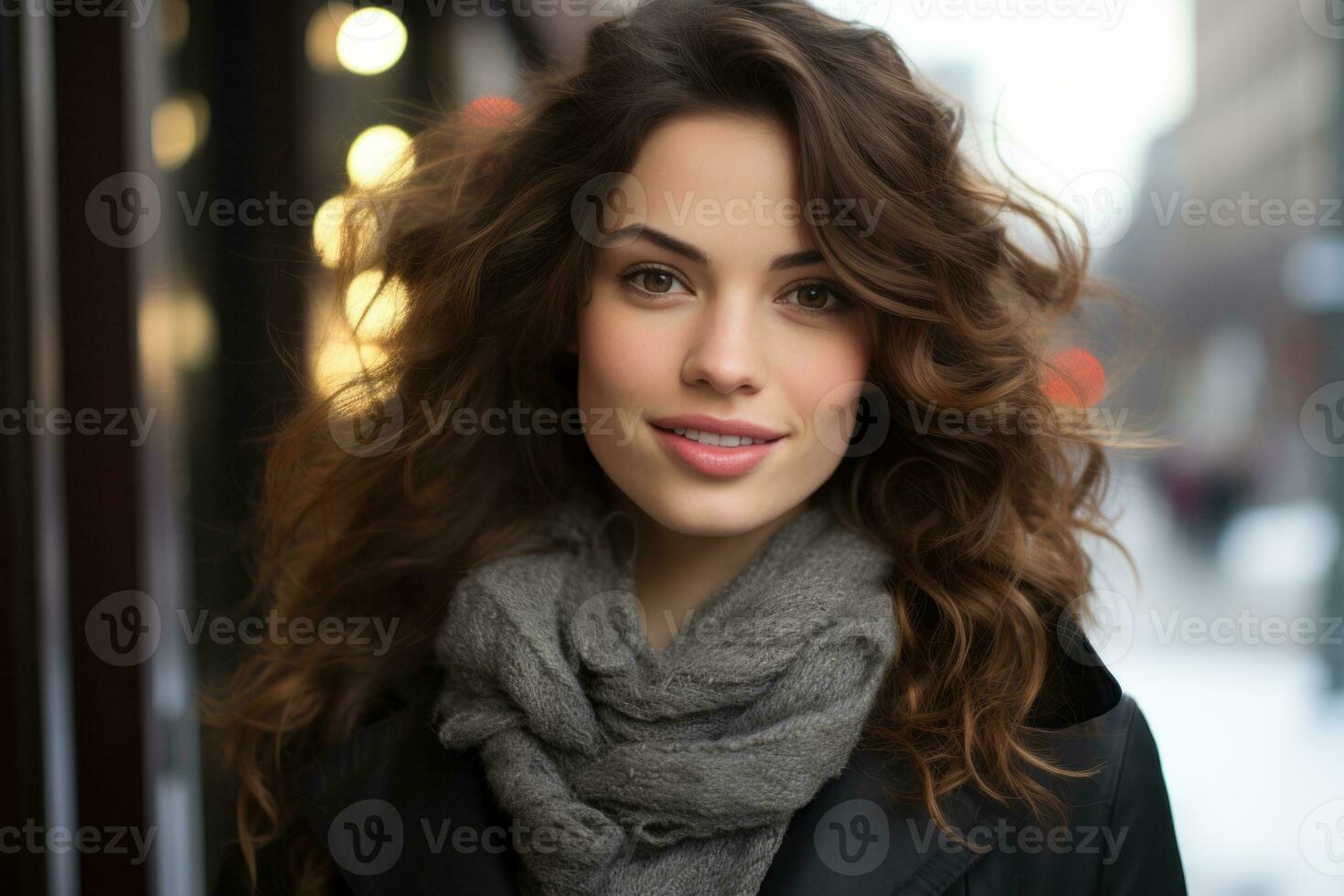 a woman with long curly hair and a scarf generative ai photo