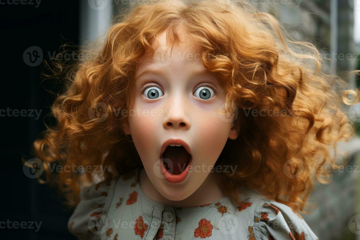 a young girl with red curly hair is looking at the camera generative ai photo
