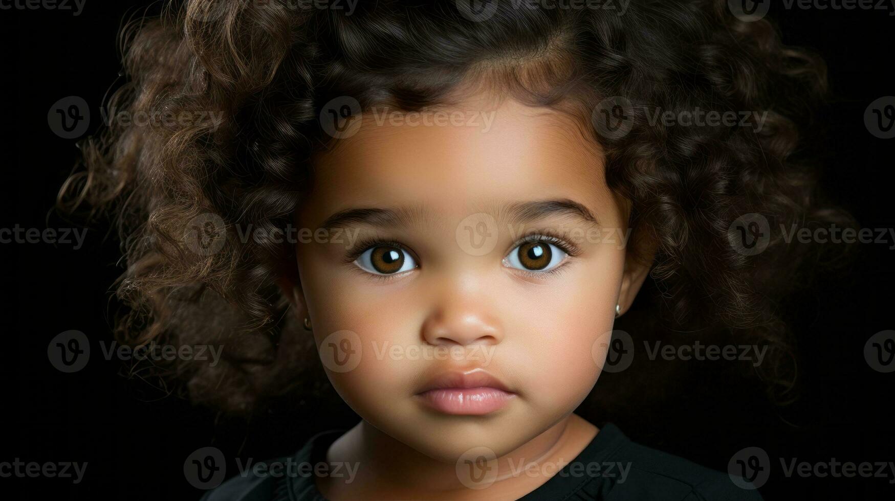 an adorable little girl with curly hair on a black background generative ai photo