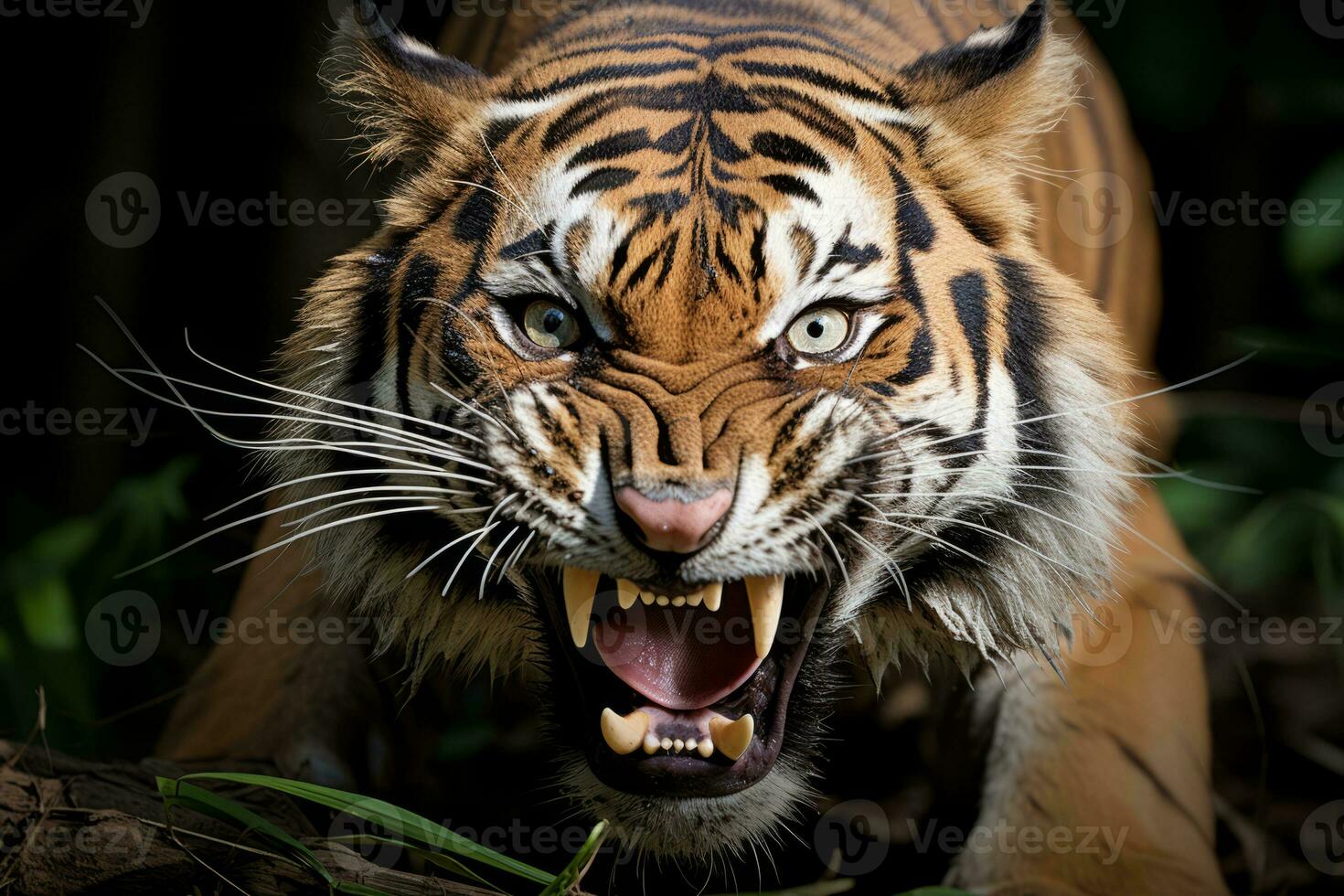 an angry tiger with its mouth open generative ai photo