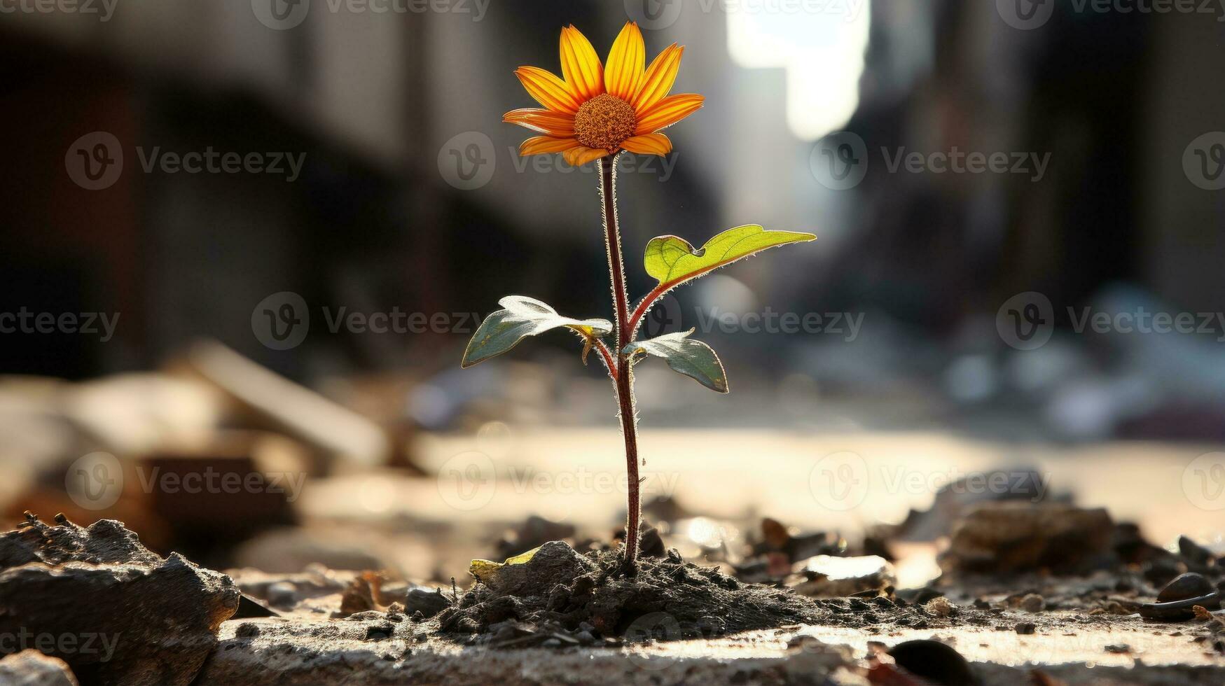an orange sunflower growing out of the ground in the middle of a city generative ai photo