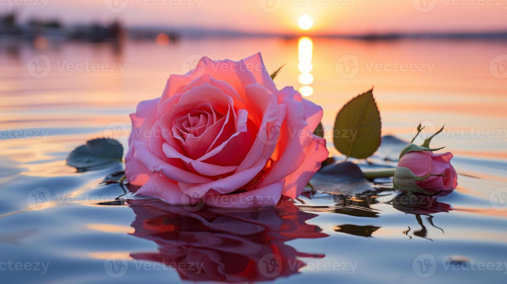 pink rose floating in water at sunset generative ai 29691832 Stock Photo at Vecteezy