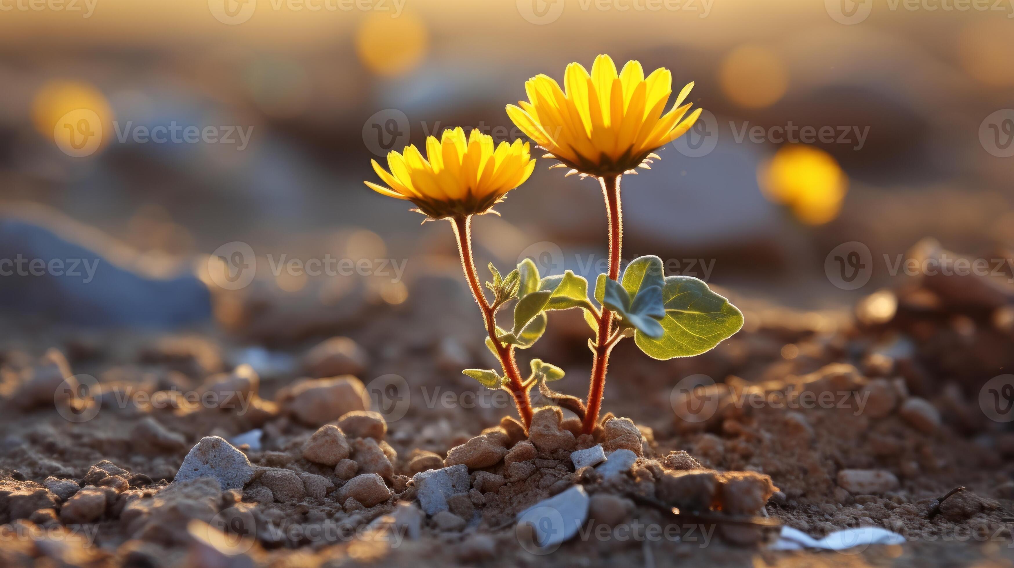 two yellow flowers growing out of the ground 29692028 Stock Photo at