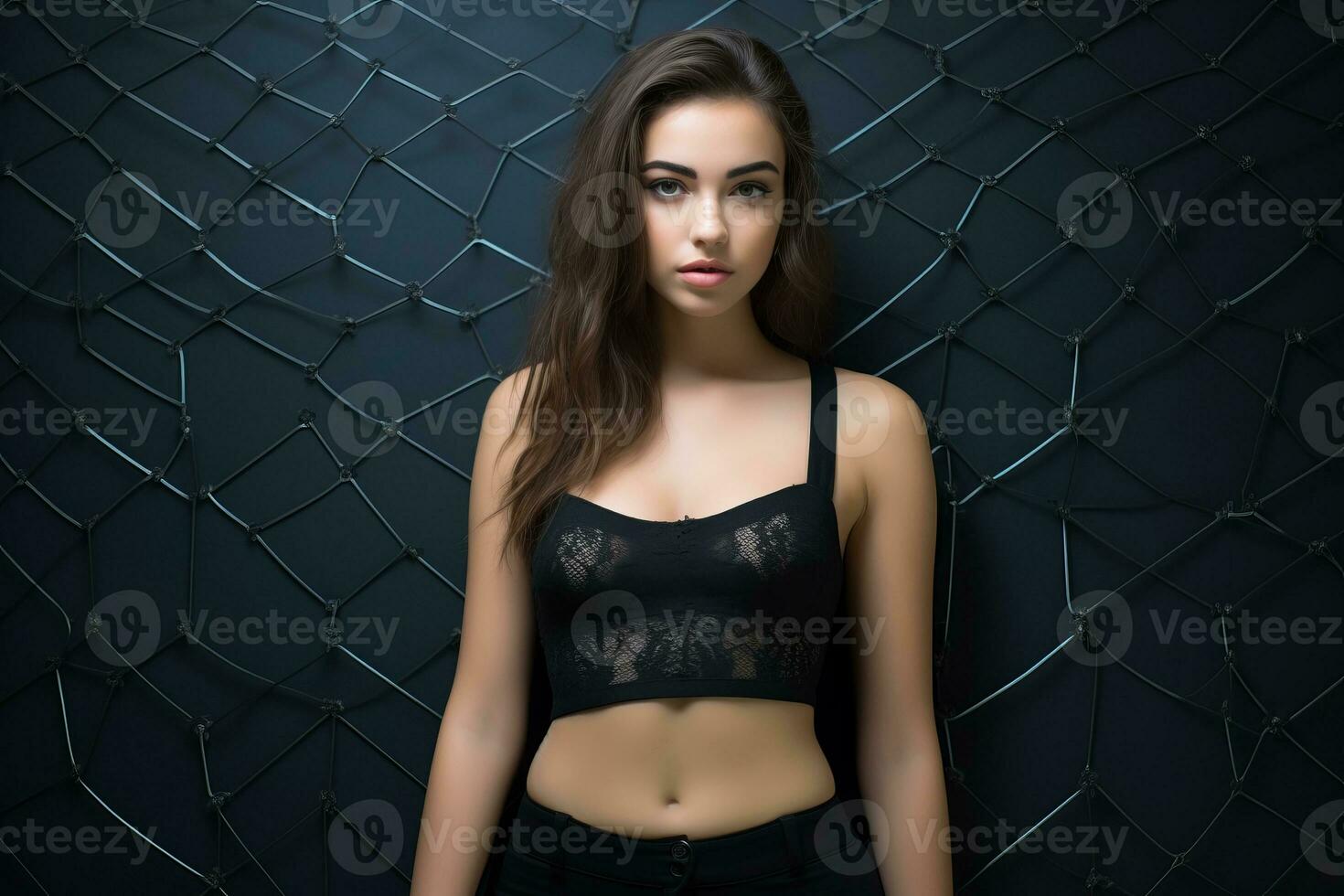a beautiful young woman in a black bra top photo