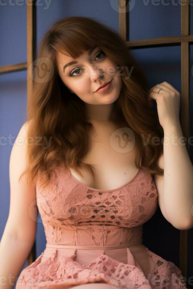 a woman in a pink dress posing for the camera photo