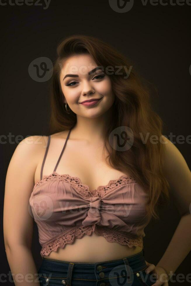 a woman in a pink top posing for the camera photo