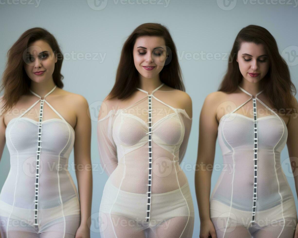 three women in white lingeries standing next to each other generative ai photo