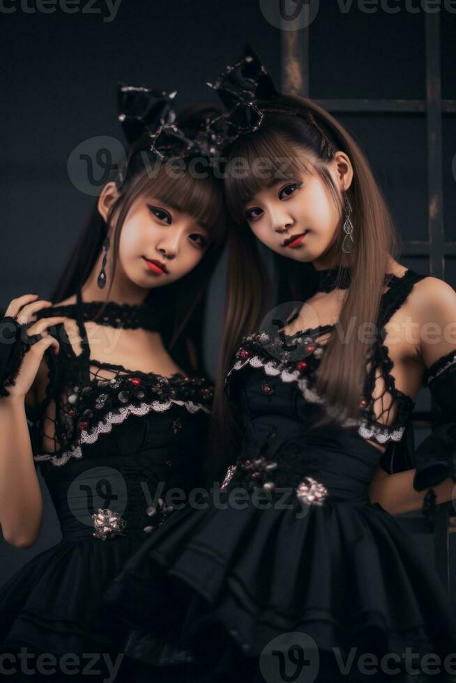 two asian women dressed in gothic outfits posing for the camera generative ai photo