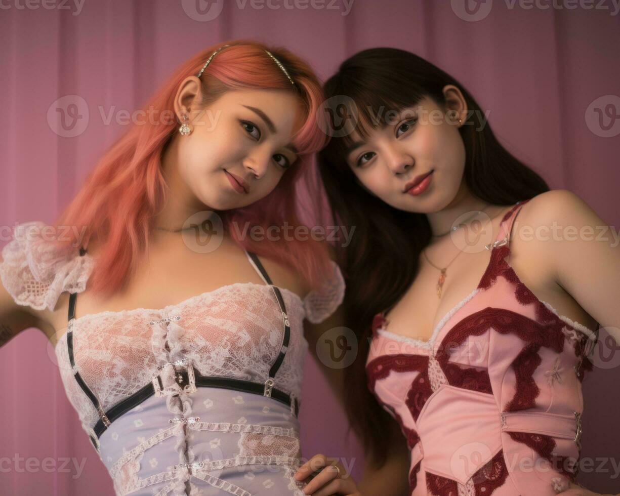 two asian women posing for the camera generative ai photo