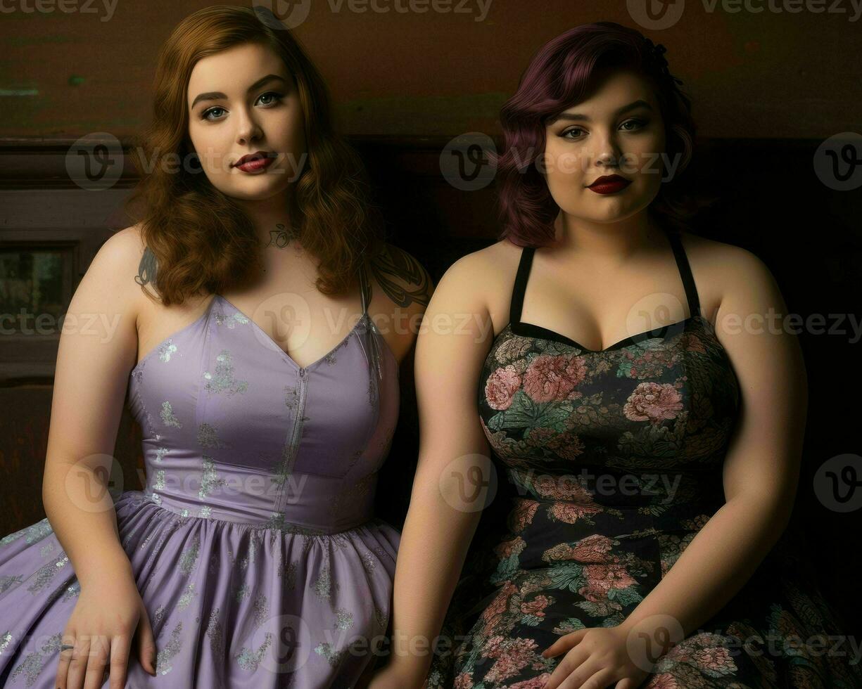 two women in dresses pose for the camera generative ai photo