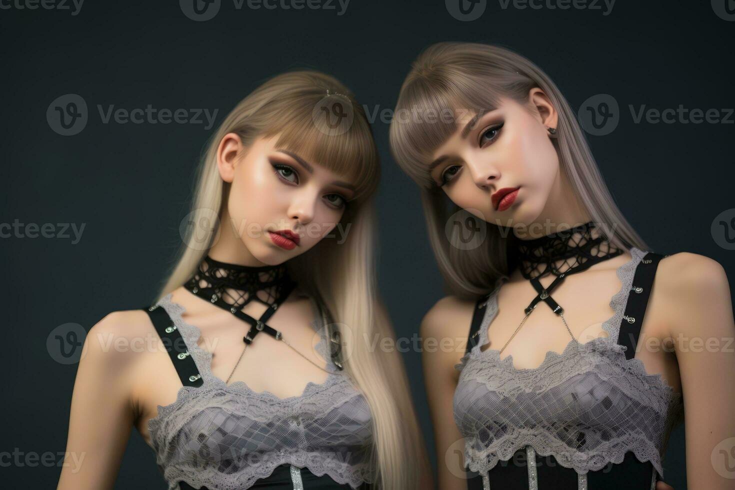 two young women in gothic outfits posing for the camera generative ai photo