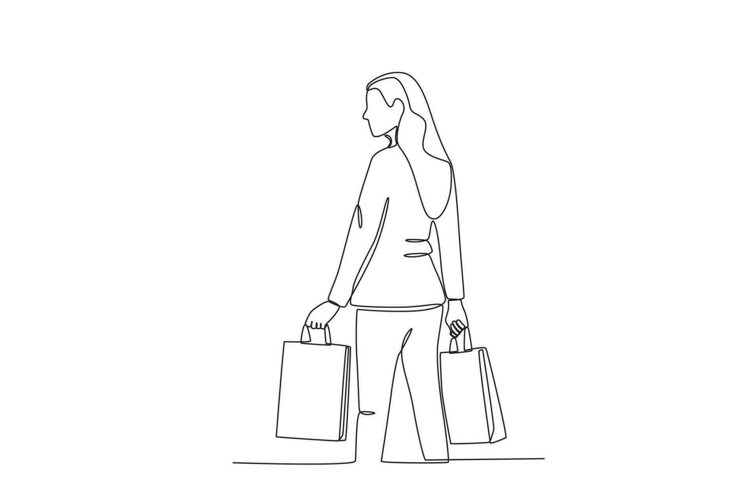 Back view of a woman carrying a shopping bag vector