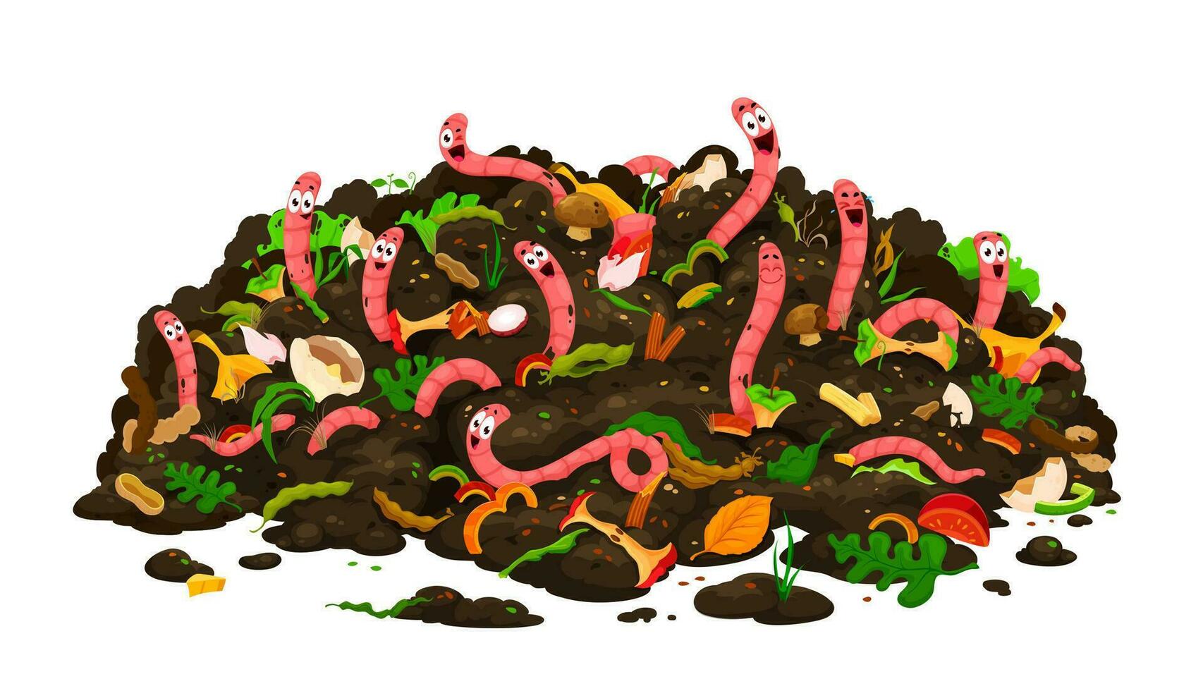 Agriculture cartoon farm compost worm characters vector