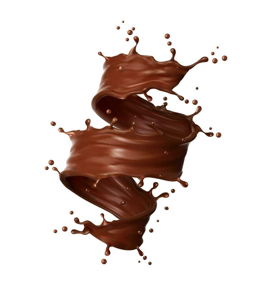 Realistic chocolate drink swirl splash twister vector