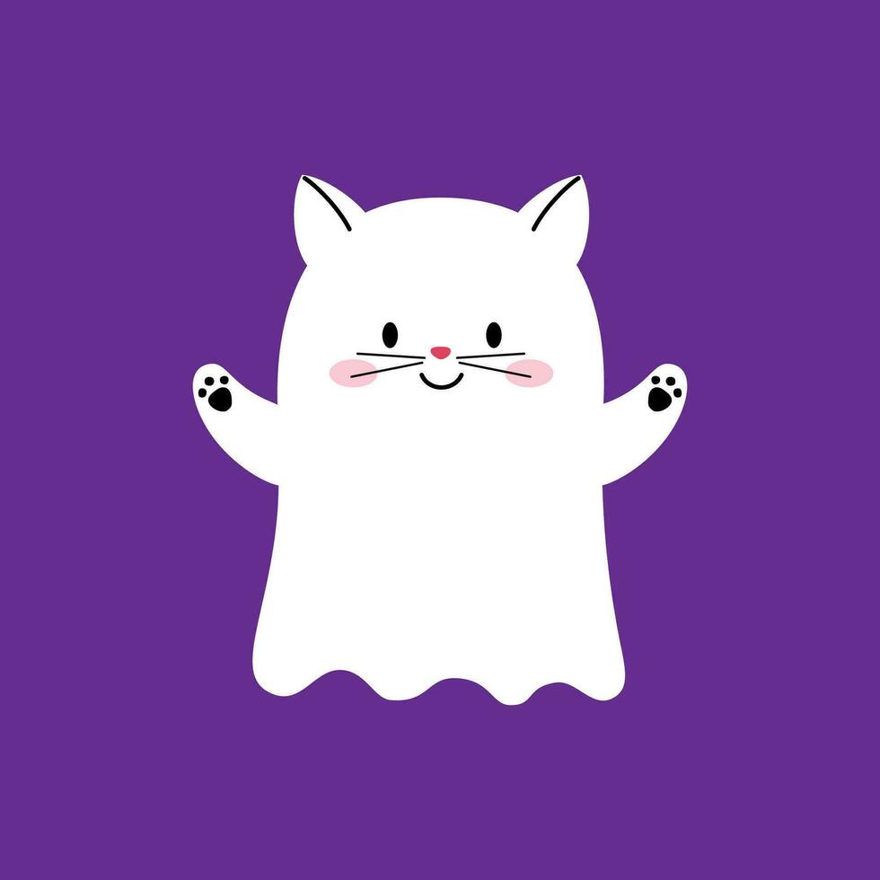 dibujos animados Víspera de Todos los Santos kawaii fantasma gato personaje vector